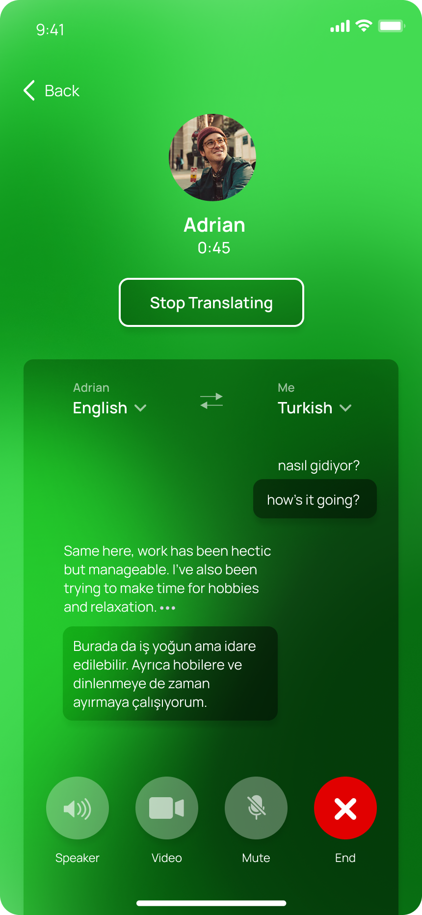 A live NatChatt voice call being translated in real time