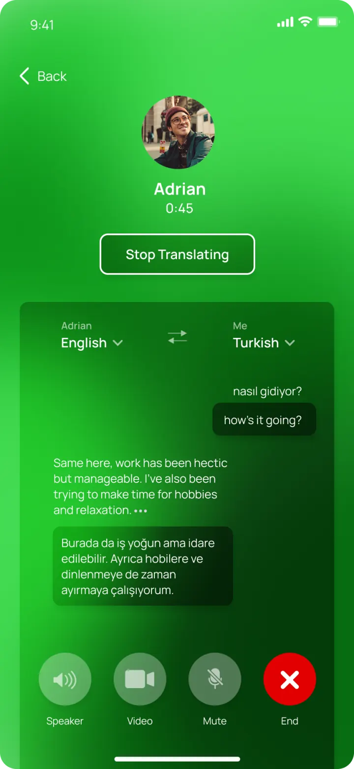 A live NatChatt voice call being translated in real time